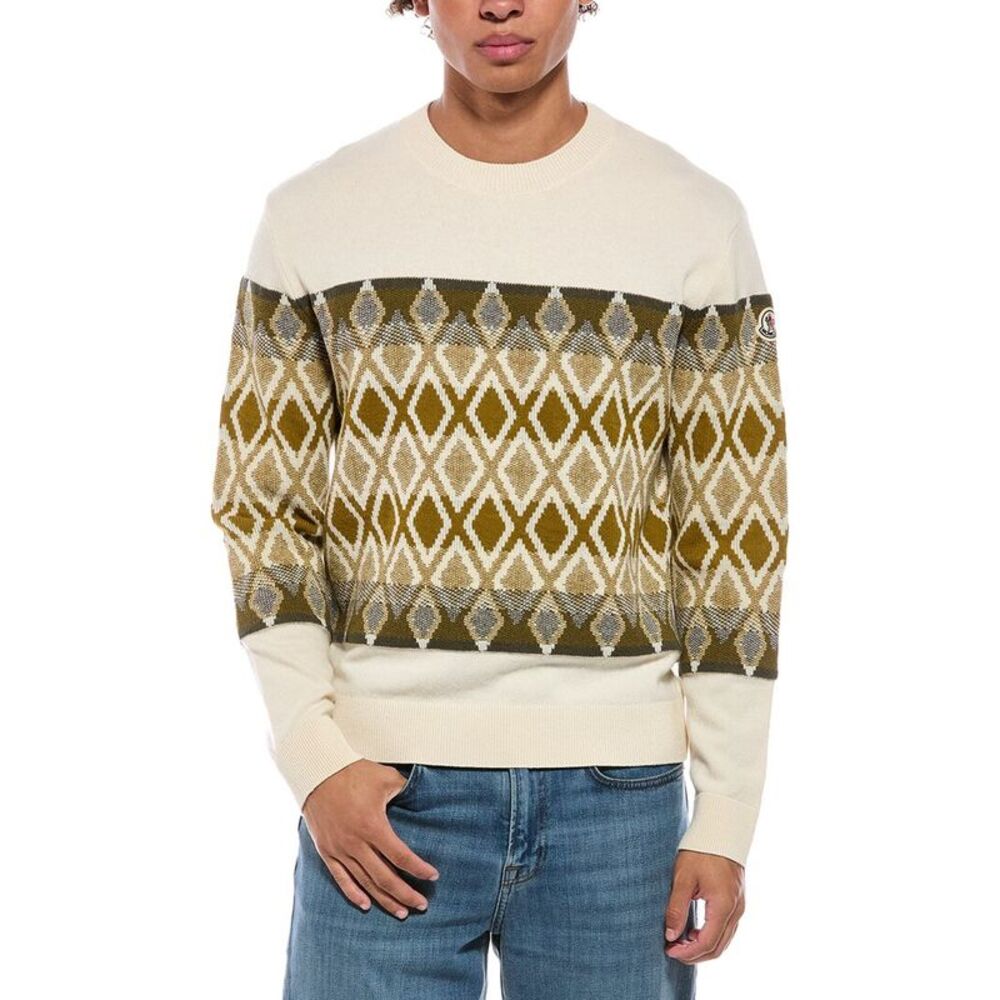 Moncler Mens Wool Crewneck Sweater, Beige